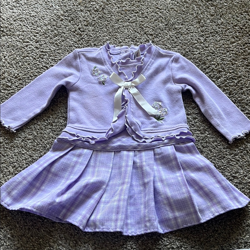 Vintage Lavender Ruffled Cardigan and Plaid Skirt